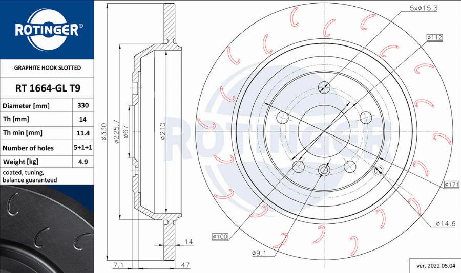 Rotinger RT 1664-GL T9 - Brake Disc autospares.lv