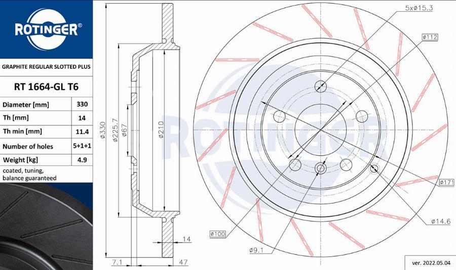 Rotinger RT 1664-GL T6 - Brake Disc autospares.lv