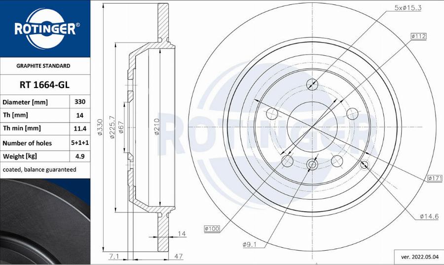 Rotinger RT 1664-GL - Brake Disc autospares.lv