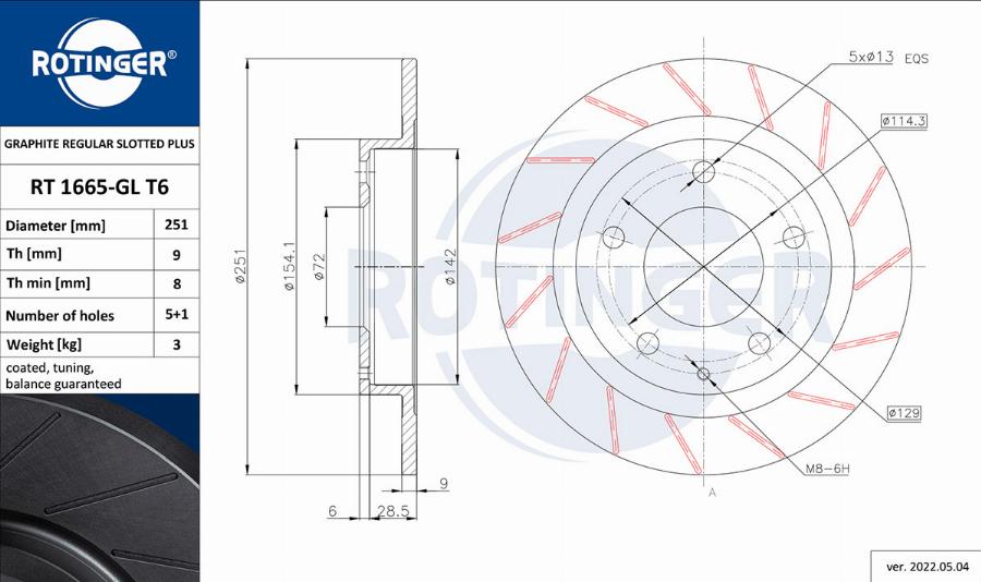 Rotinger RT 1665-GL T6 - Brake Disc autospares.lv