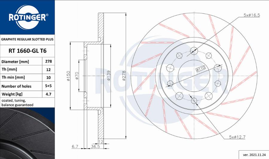 Rotinger RT 1660-GL T6 - Brake Disc autospares.lv