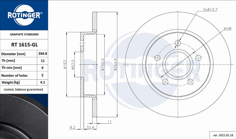 Rotinger RT 1615-GL - Brake Disc autospares.lv