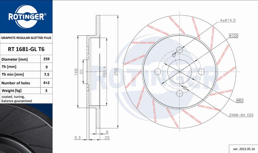 Rotinger RT 1681-GL T6 - Brake Disc autospares.lv