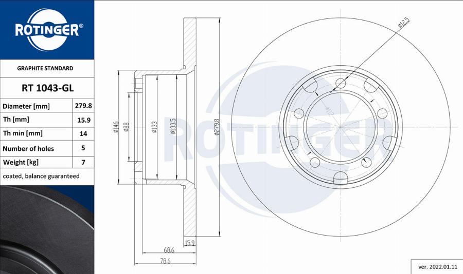 Rotinger RT 1043-GL - Brake Disc autospares.lv