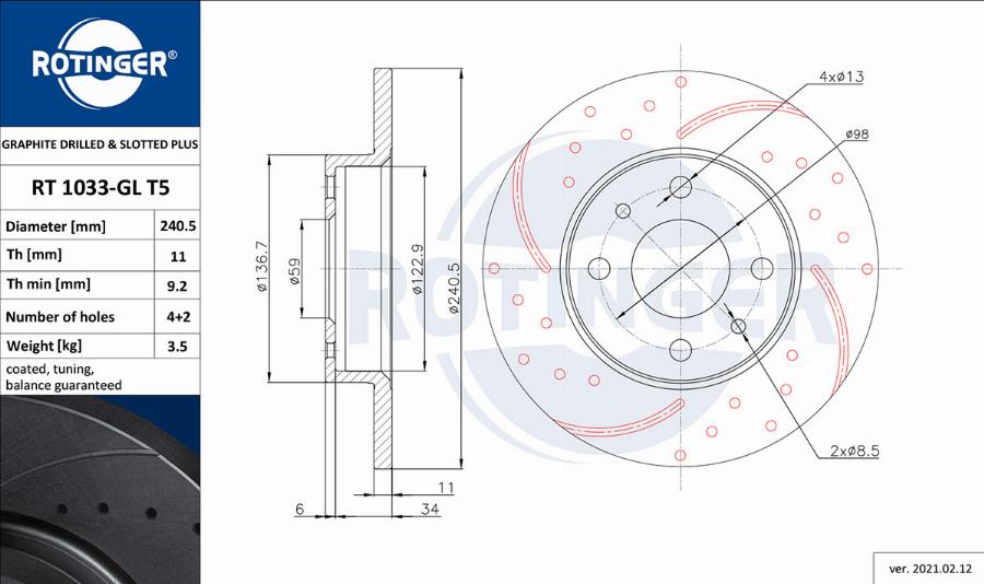 Rotinger RT 1033-GL T5 - Brake Disc autospares.lv