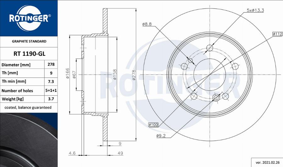 Rotinger RT 1190-GL - Brake Disc autospares.lv