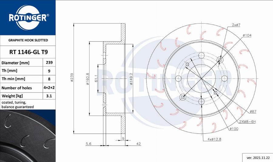 Rotinger RT 1146-GL T9 - Brake Disc autospares.lv