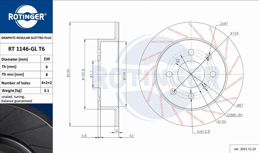 Rotinger RT 1146-GL T6 - Brake Disc autospares.lv