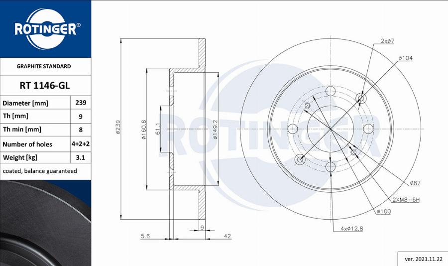 Rotinger RT 1146-GL - Brake Disc autospares.lv