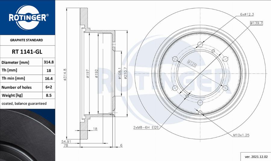 Rotinger RT 1141-GL - Brake Disc autospares.lv