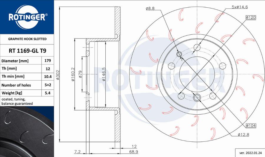 Rotinger RT 1169-GL T9 - Brake Disc autospares.lv