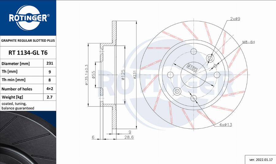 Rotinger RT 1134-GL T6 - Brake Disc autospares.lv