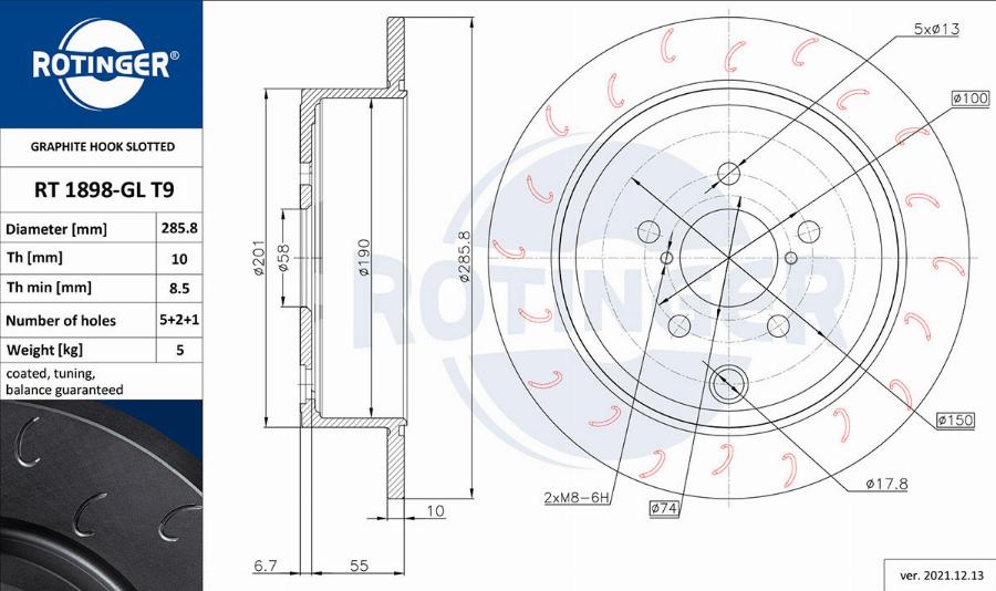 Rotinger RT 1898-GL T9 - Brake Disc autospares.lv