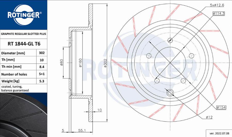 Rotinger RT 1844-GL T6 - Brake Disc autospares.lv