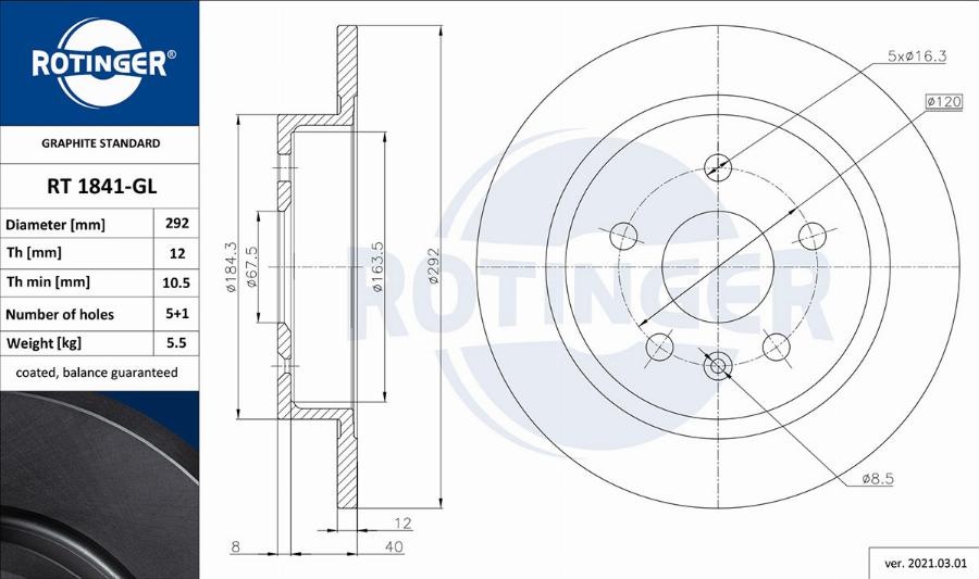 Rotinger RT 1841-GL - Brake Disc autospares.lv