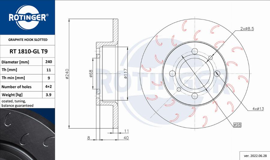 Rotinger RT 1810-GL T9 - Brake Disc autospares.lv