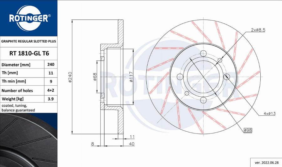 Rotinger RT 1810-GL T6 - Brake Disc autospares.lv