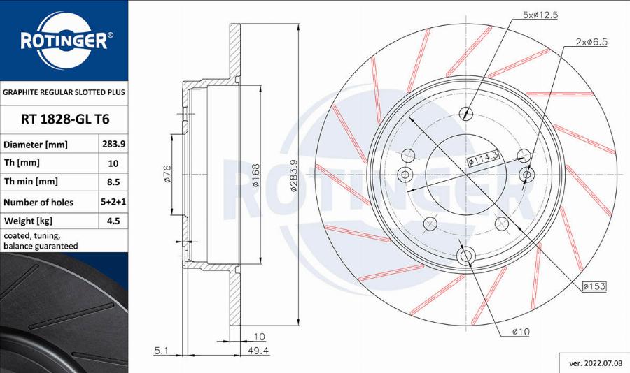 Rotinger RT 1828-GL T6 - Brake Disc autospares.lv