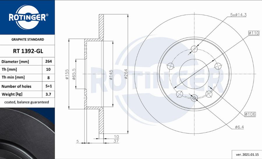 Rotinger RT 1392-GL - Brake Disc autospares.lv