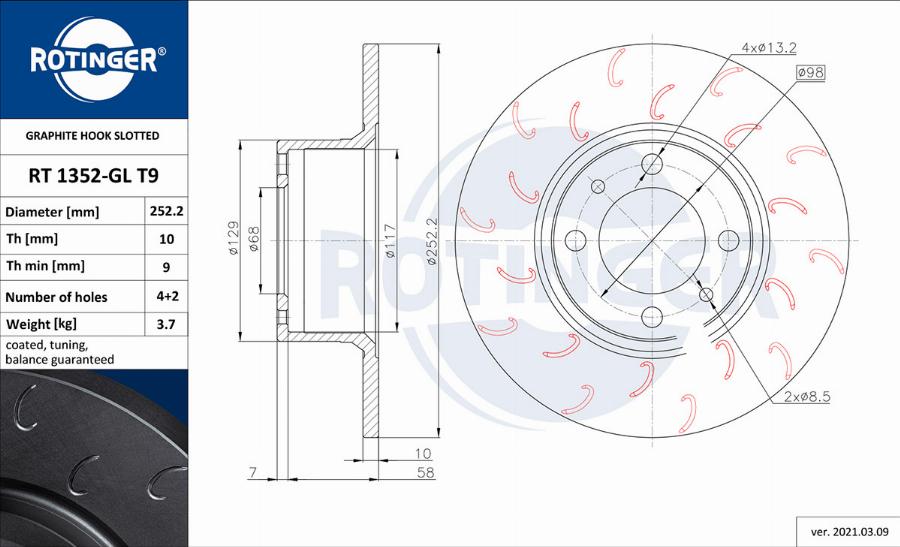 Rotinger RT 1352-GL T9 - Brake Disc autospares.lv