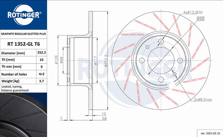 Rotinger RT 1352-GL T6 - Brake Disc autospares.lv