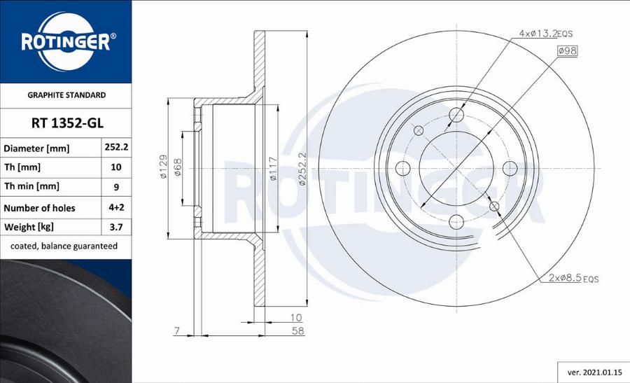 Rotinger RT 1352-GL - Brake Disc autospares.lv