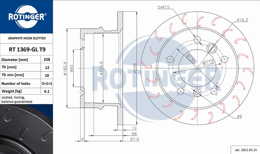 Rotinger RT 1369-GL T9 - Brake Disc autospares.lv