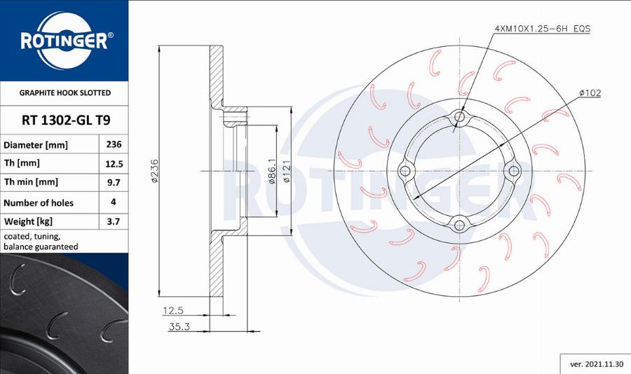 Rotinger RT 1302-GL T9 - Brake Disc autospares.lv