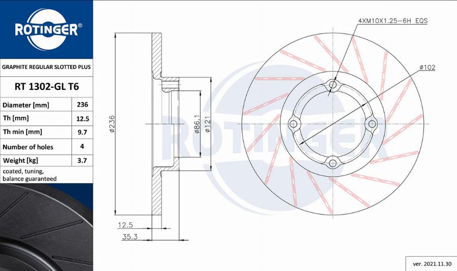 Rotinger RT 1302-GL T6 - Brake Disc autospares.lv