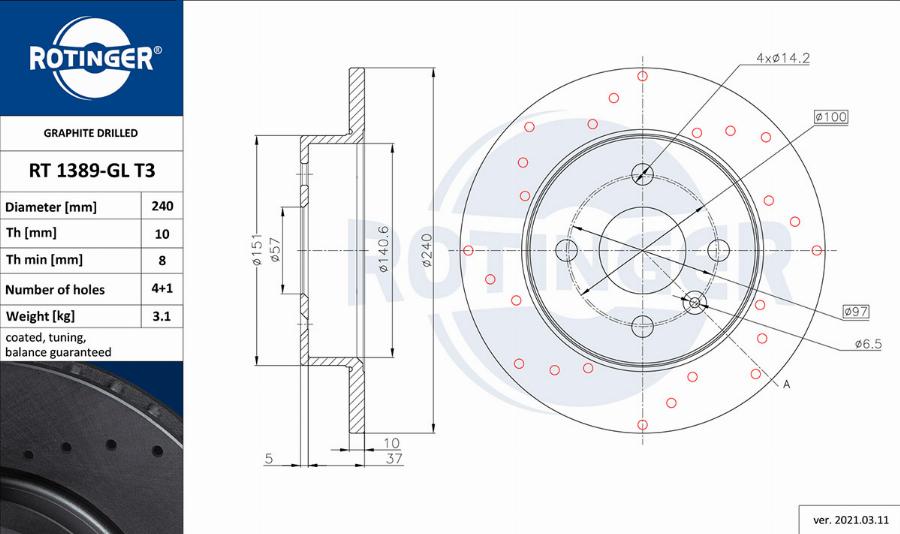 Rotinger RT 1389-GL T3 - Brake Disc autospares.lv