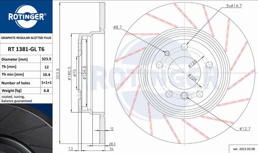 Rotinger RT 1381-GL T6 - Brake Disc autospares.lv