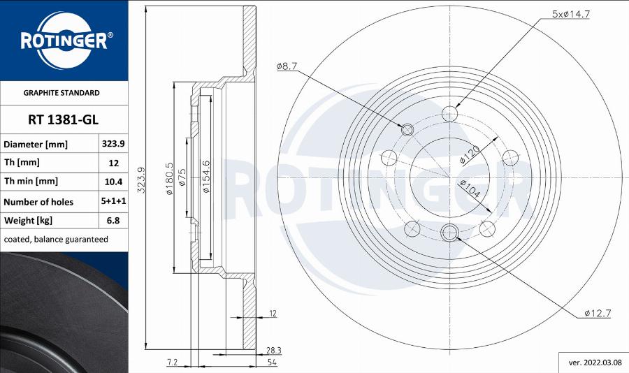 Rotinger RT 1381-GL - Brake Disc autospares.lv