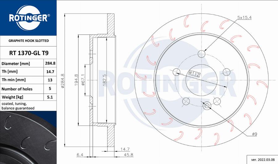 Rotinger RT 1370-GL T9 - Brake Disc autospares.lv