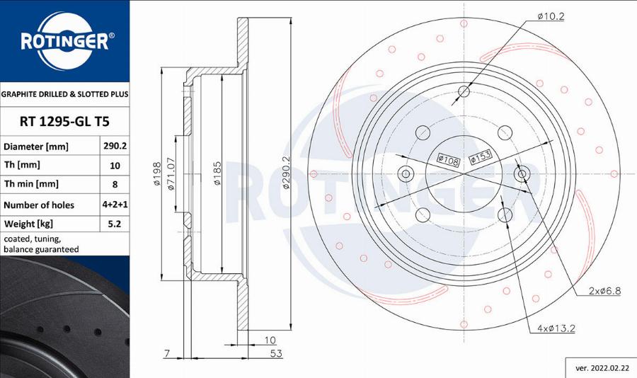 Rotinger RT 1295-GL T5 - Brake Disc autospares.lv