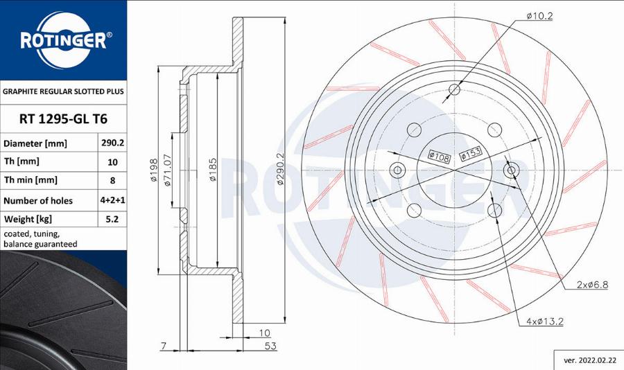 Rotinger RT 1295-GL T6 - Brake Disc autospares.lv