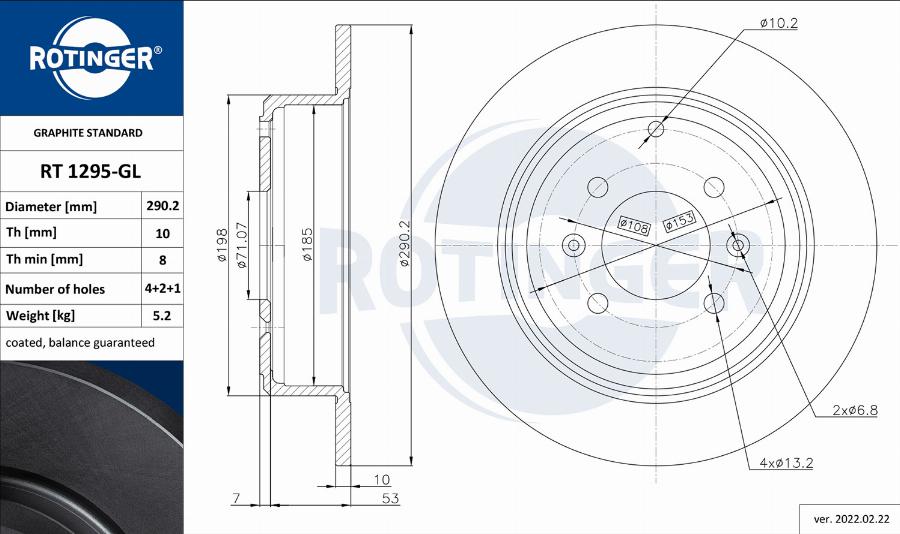 Rotinger RT 1295-GL - Brake Disc autospares.lv