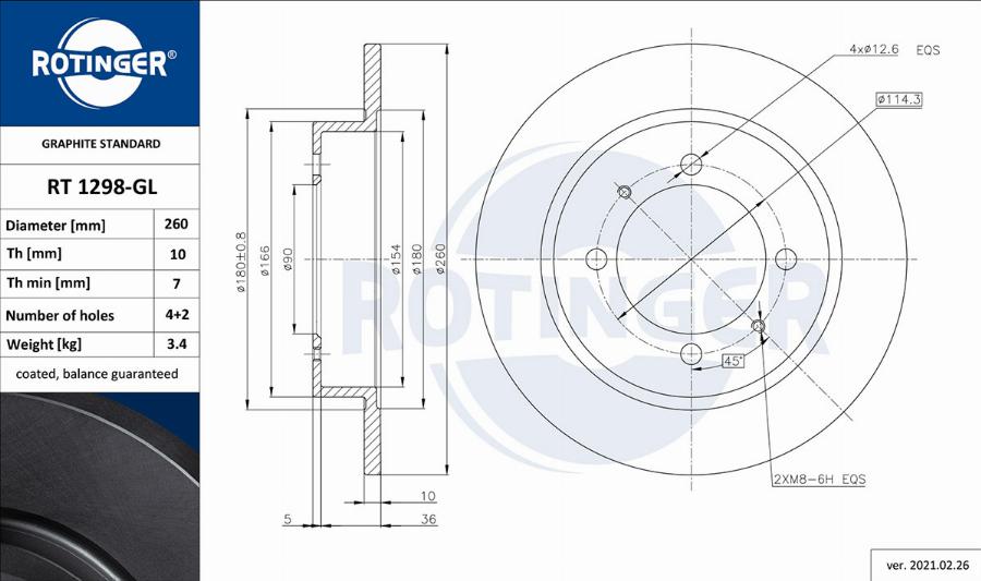 Rotinger RT 1298-GL - Brake Disc autospares.lv