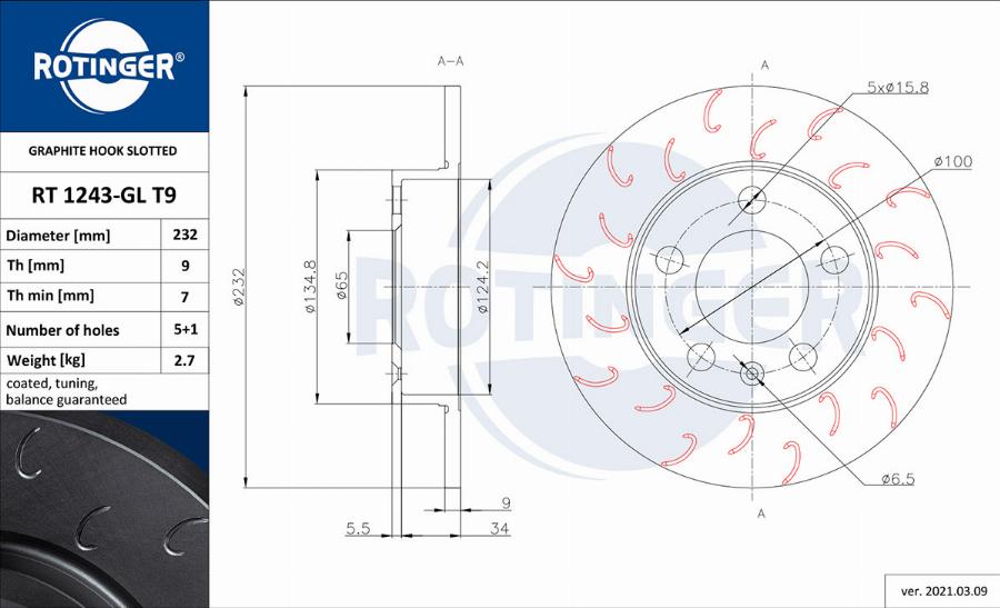 Rotinger RT 1243-GL T9 - Brake Disc autospares.lv