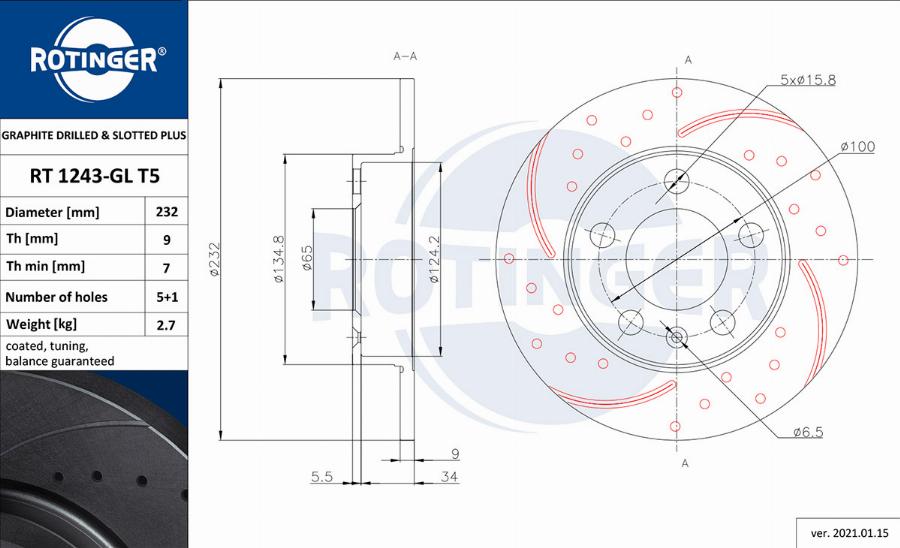 Rotinger RT 1243-GL T5 - Brake Disc autospares.lv