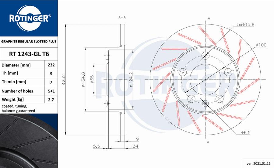 Rotinger RT 1243-GL T6 - Brake Disc autospares.lv