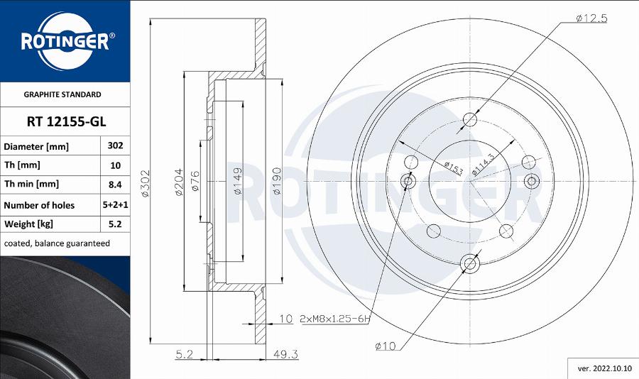 Rotinger RT 12155-GL - Brake Disc autospares.lv