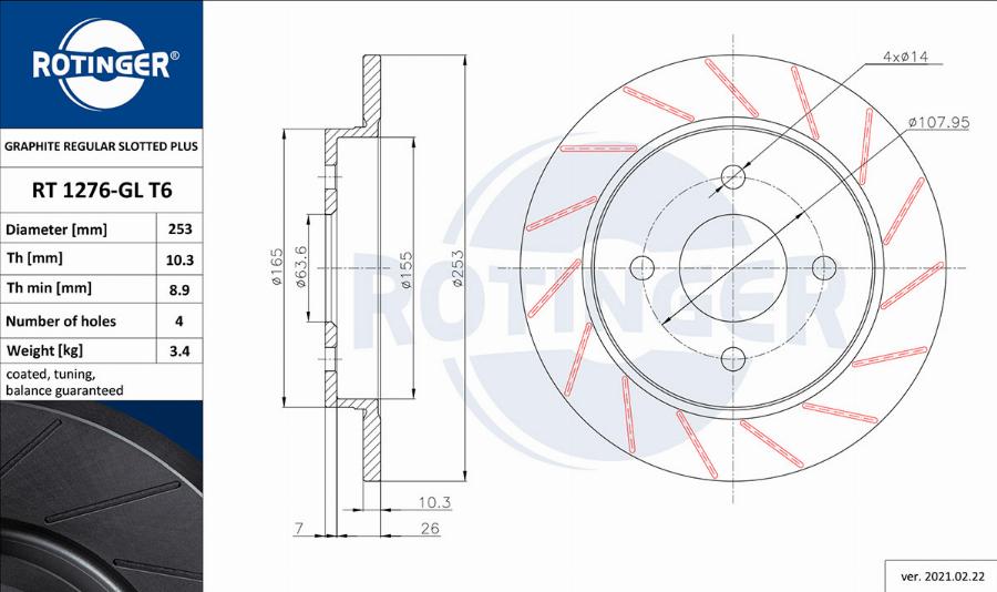 Rotinger RT 1276-GL T6 - Brake Disc autospares.lv