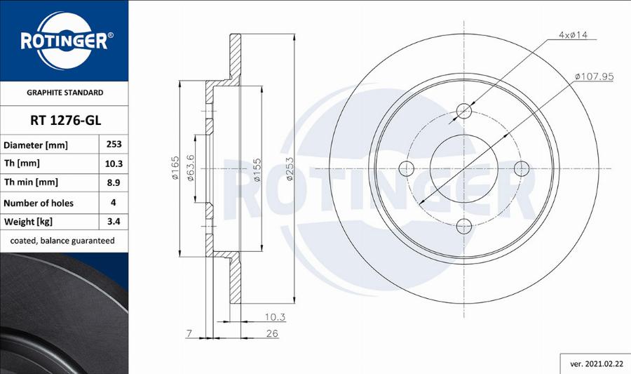 Rotinger RT 1276-GL - Brake Disc autospares.lv