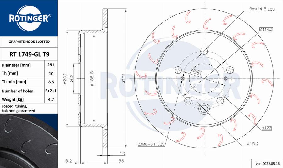 Rotinger RT 1749-GL T9 - Brake Disc autospares.lv