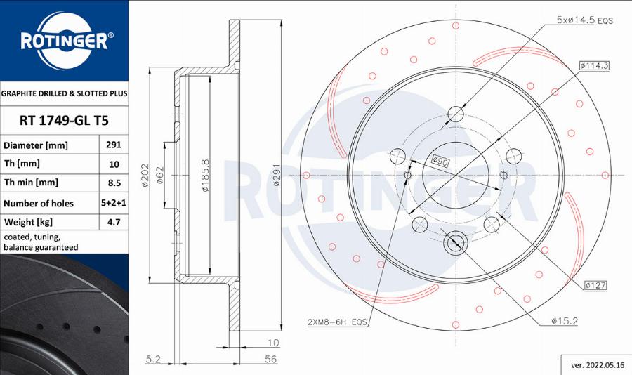 Rotinger RT 1749-GL T5 - Brake Disc autospares.lv