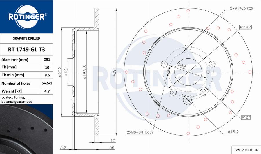 Rotinger RT 1749-GL T3 - Brake Disc autospares.lv