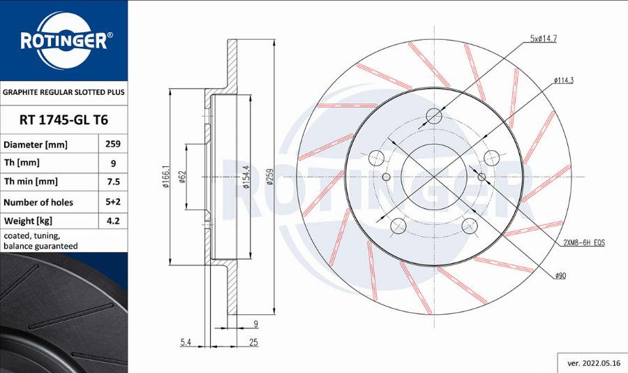 Rotinger RT 1745-GL T6 - Brake Disc autospares.lv