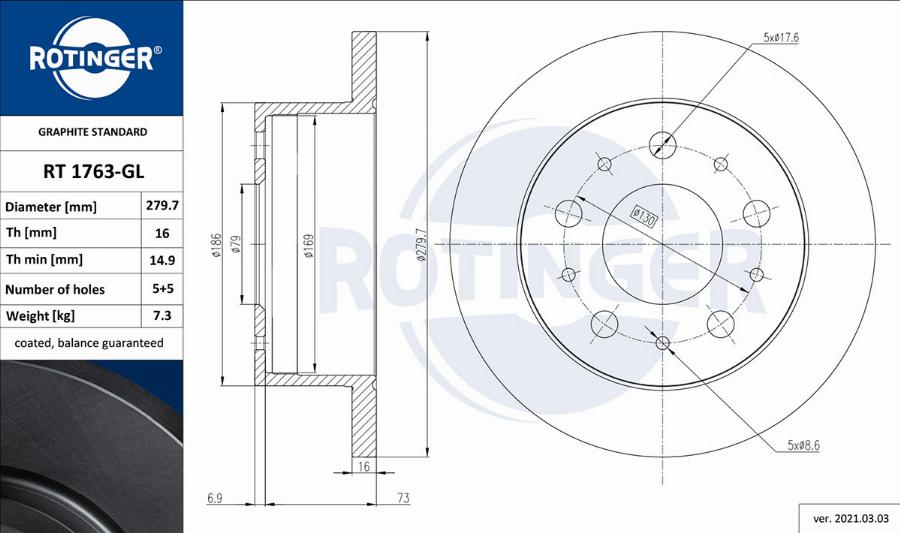 Rotinger RT 1763-GL - Brake Disc autospares.lv