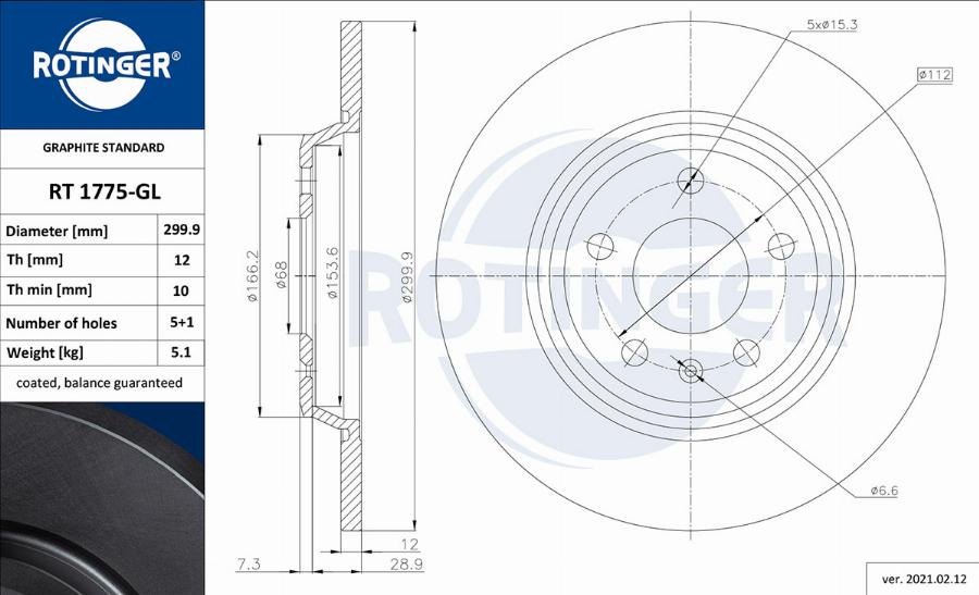 Rotinger RT 1775-GL - Brake Disc autospares.lv