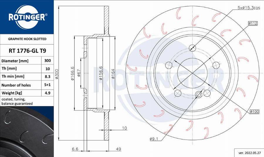 Rotinger RT 1776-GL T9 - Brake Disc autospares.lv